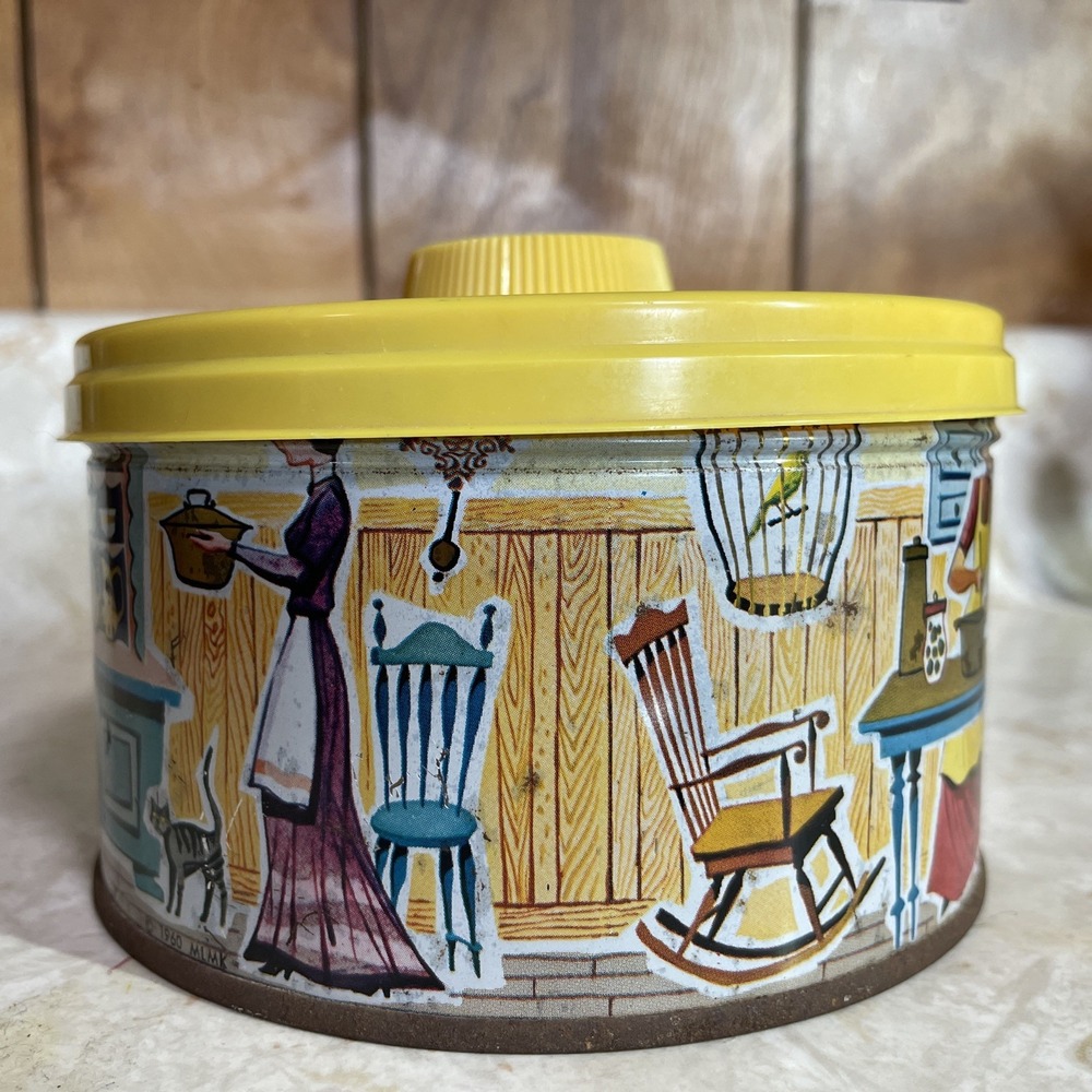 Vintage Mrs. Leland's Butter Bits Candy Tin With Yellow Lid